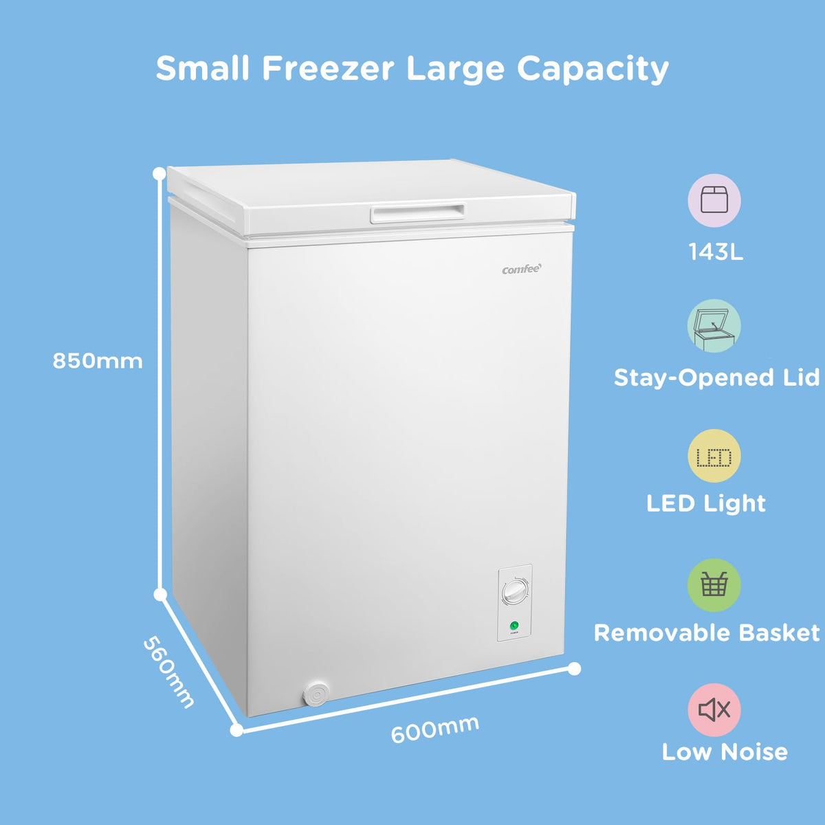 COMFEE' 99L Chest Freezer, Convertible Refrigeration Mode, RCC102BL2UK(E)