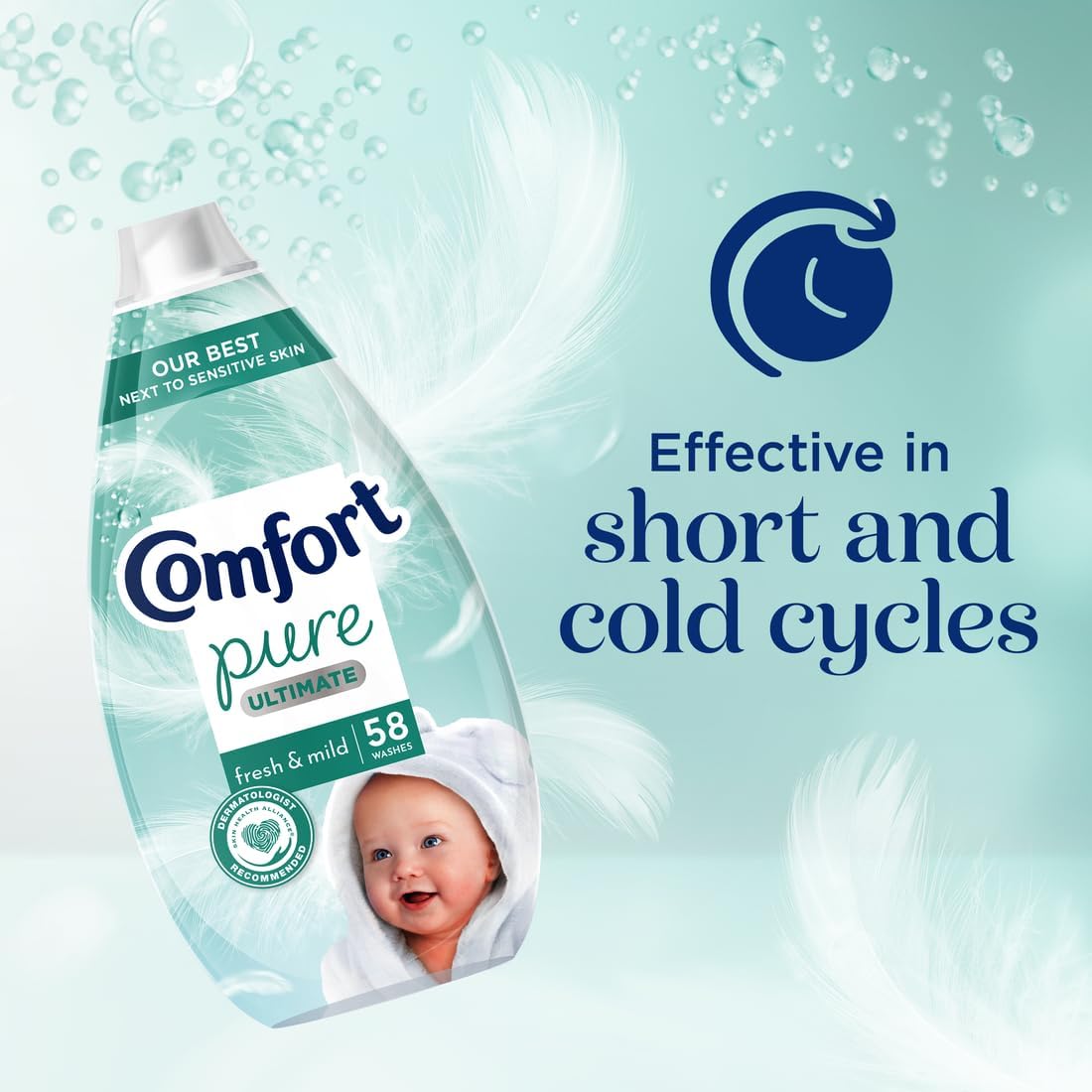 Comfort Pure Ultimate Fresh & Mild Ultra Concentrated Fabric Conditioner Dermatologist-Recommended Gentle Next to Sensitive Skin 58 washes (870 ml)
