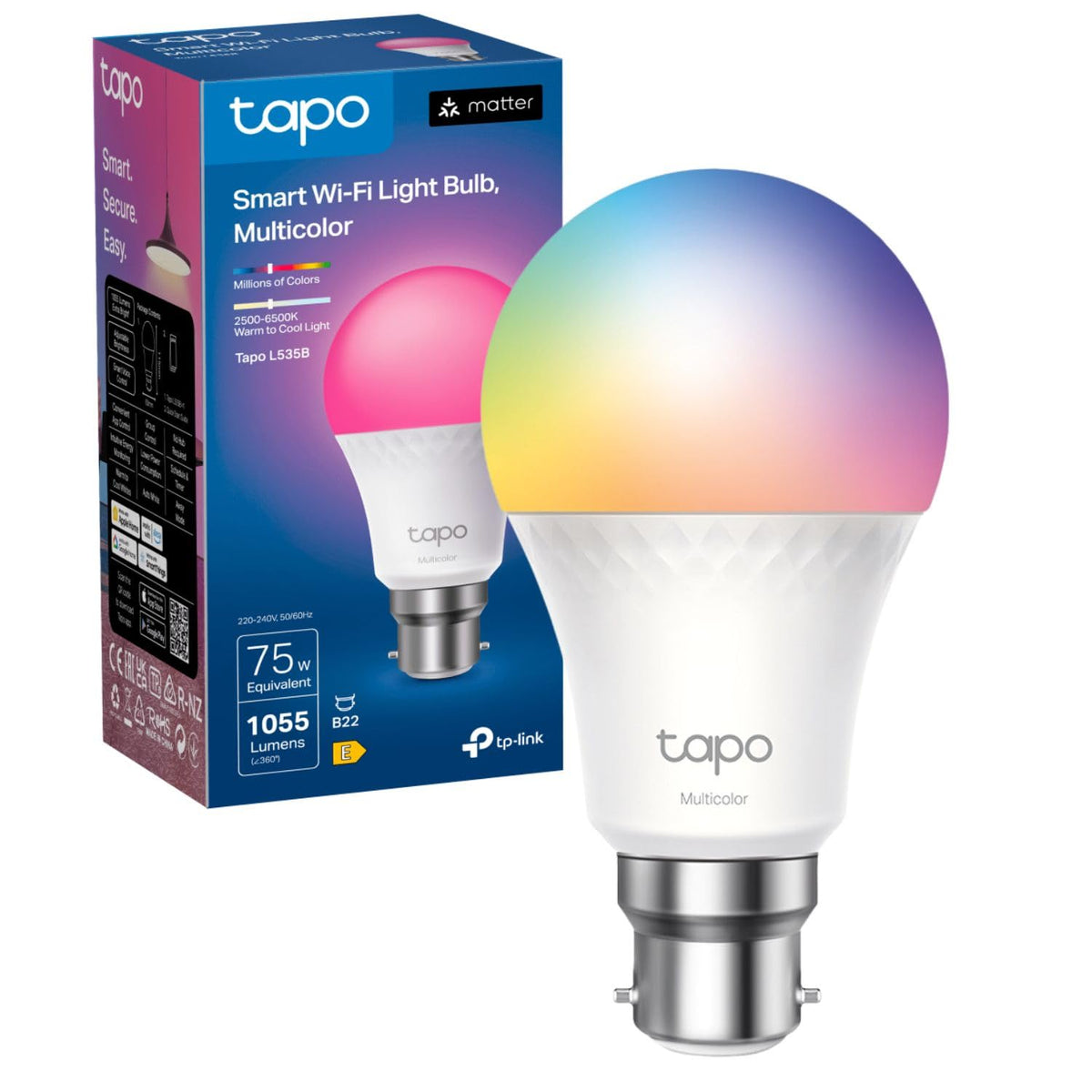 Tapo L530B B22 Smart Bulb Multicolour Dimmable LED Light Bulb