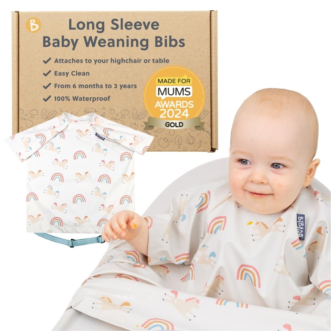 BIBaDO Long Sleeve Baby Bibs - Coverall Weaning Bib with Highchair Strap
