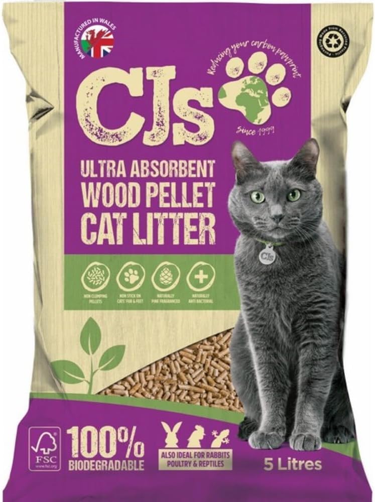 CJs Premium Cat Litter Ultra Absorbent Wood Pellets, 5 L (1-Pack)
