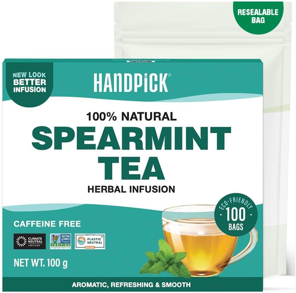 HANDPICK, Spearmint Tea Bags (100 Count), Spearmint Leaf Tea Bags