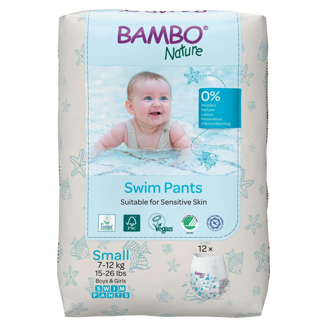 Bambo Nature Premium Swim Nappy Pants Medium Size (12+ kg), Disposable and Eco-Labelled, Perfect Swimming Nappies for Water Activities, Swim Nappies for Babies