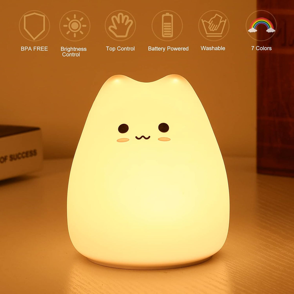 ZKLiLi Cat Night Light for Kids,Cute Night Lamp for Nursery,Squishy Silicone Touch Lights Portable, Gift for Birthday and Christmas for Kids Baby Children (Battery Cat)