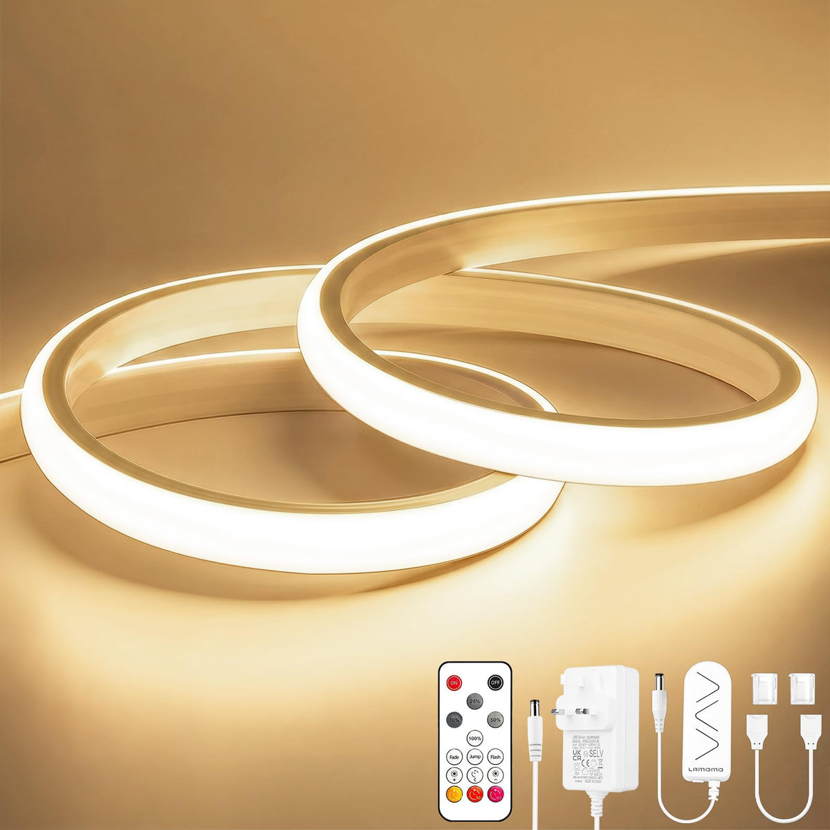 Lamomo 3M COB LED Strip Light,Warm White Dimmable Neon Rope with Remote