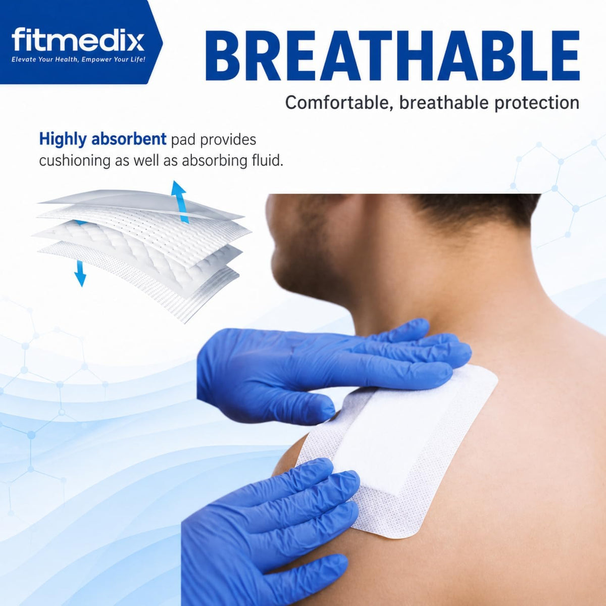 FitMedix Adhesive Wound Dressings (80mm x 100mm)- **Pack of 10** Sterile Dressings for Wounds, Cuts, Grazes, Diabetic Leg Ulcers, Venous Leg Ulcers & Small Pressure Sores- Hypoallergenic Plasters