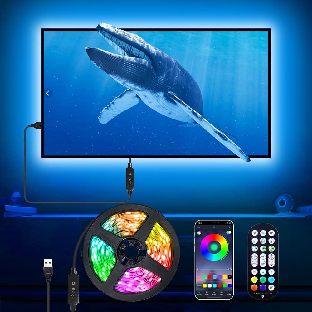 Daymeet TV Led Lights, 4M TV Led Backlight for Lights USB Powered RGBIC Light Strip for 55-75 inch Monitor Behind Lighting with Remote Music Sync Bluetooth APP Control