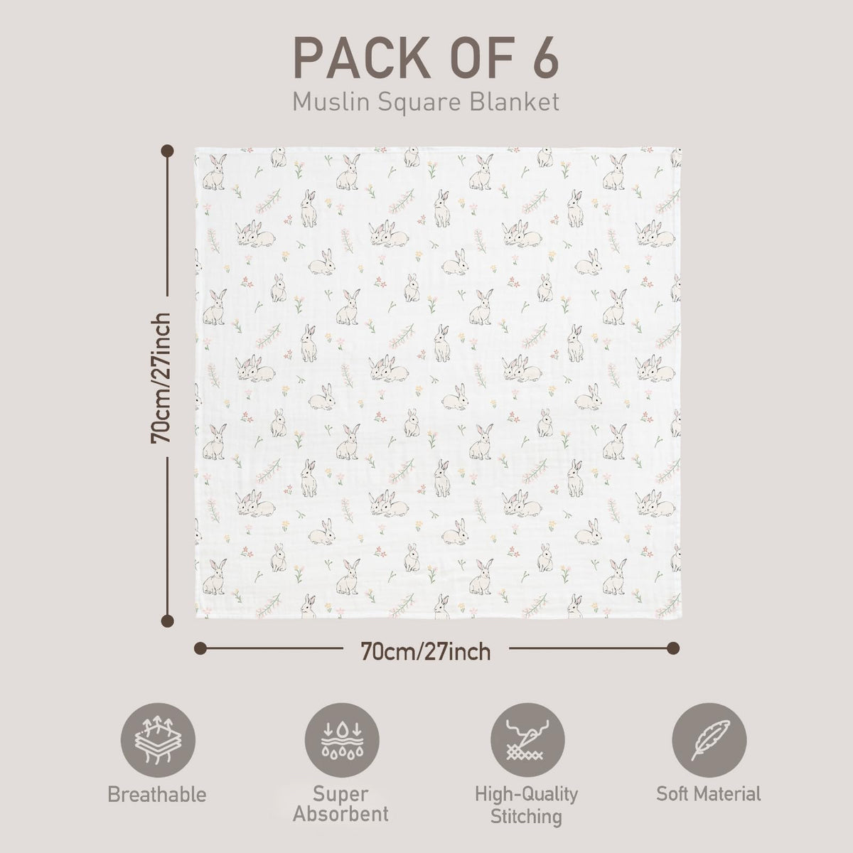 GLLQUEN BABY Muslin Squares Cloth for Baby 6pack 70cm x 70cm