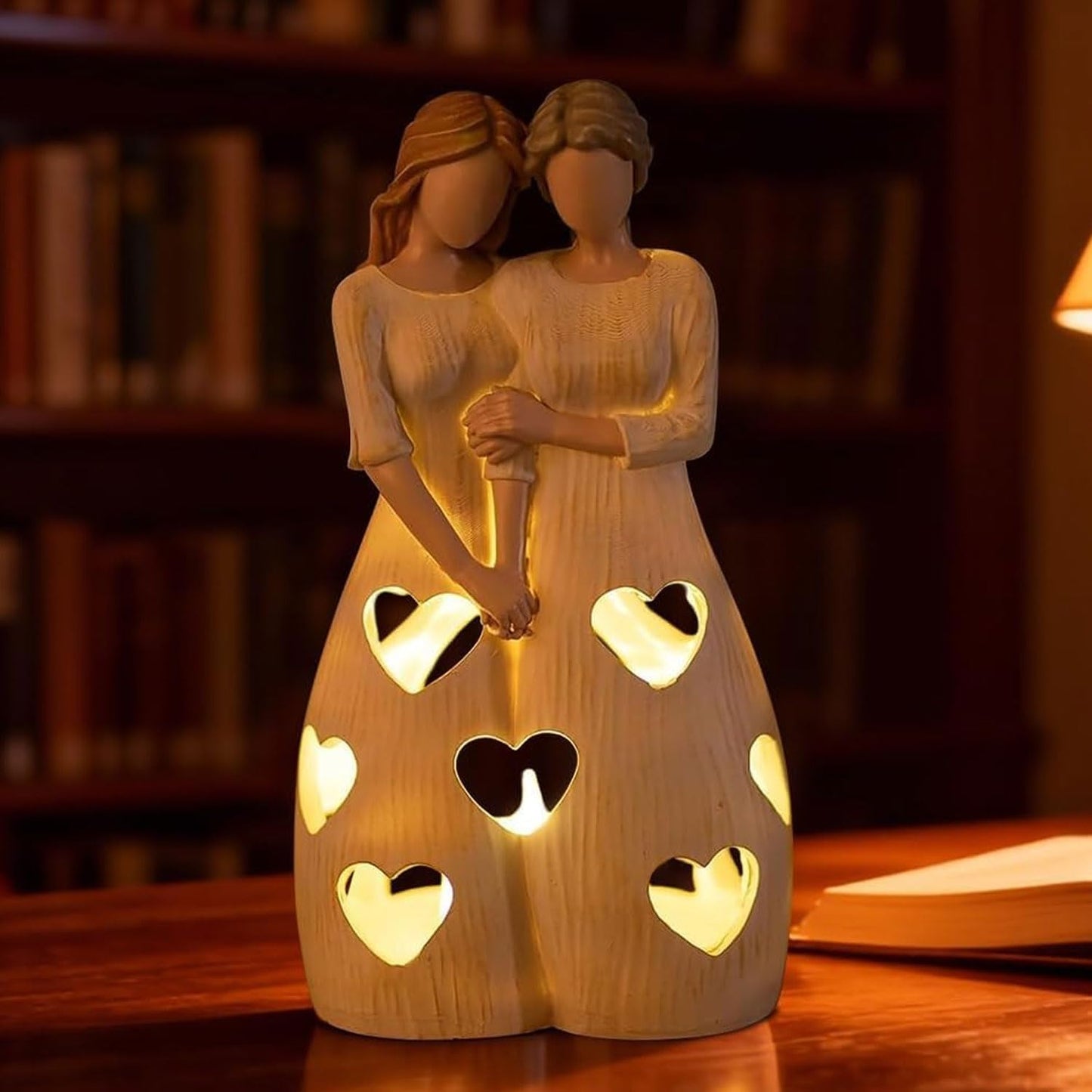 Mother and Daughter Candle Holder Statue, Gift for Mom From Daughter, Figurine Candle Holder with LED Flickering Candle, Resin Statue Ornament, Heartwarming Gift for Mum Birthday ﻿