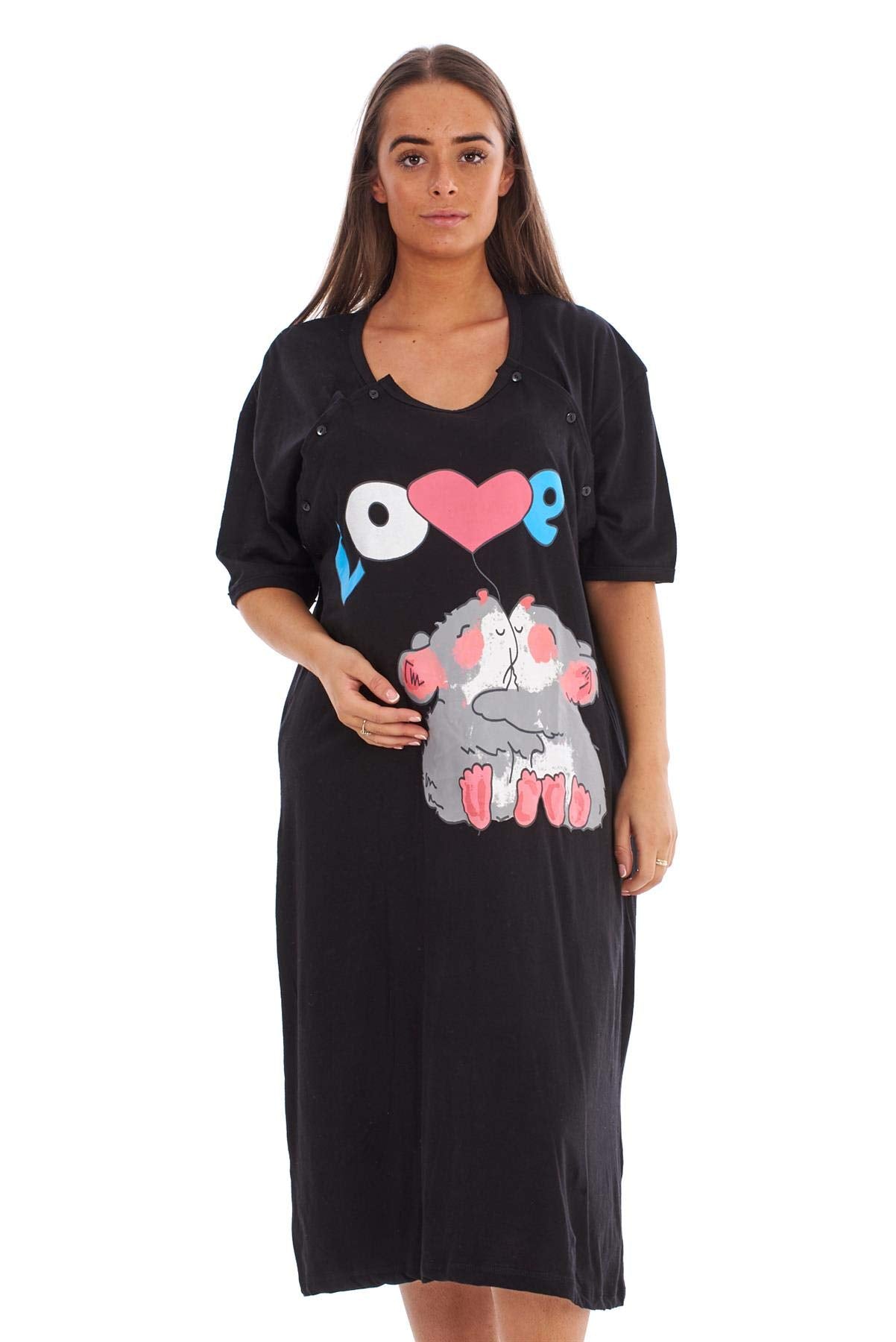 Malay Ladies Maternity Nursing Nightdress 100% Cotton Motif Print Breast Buttons Labor