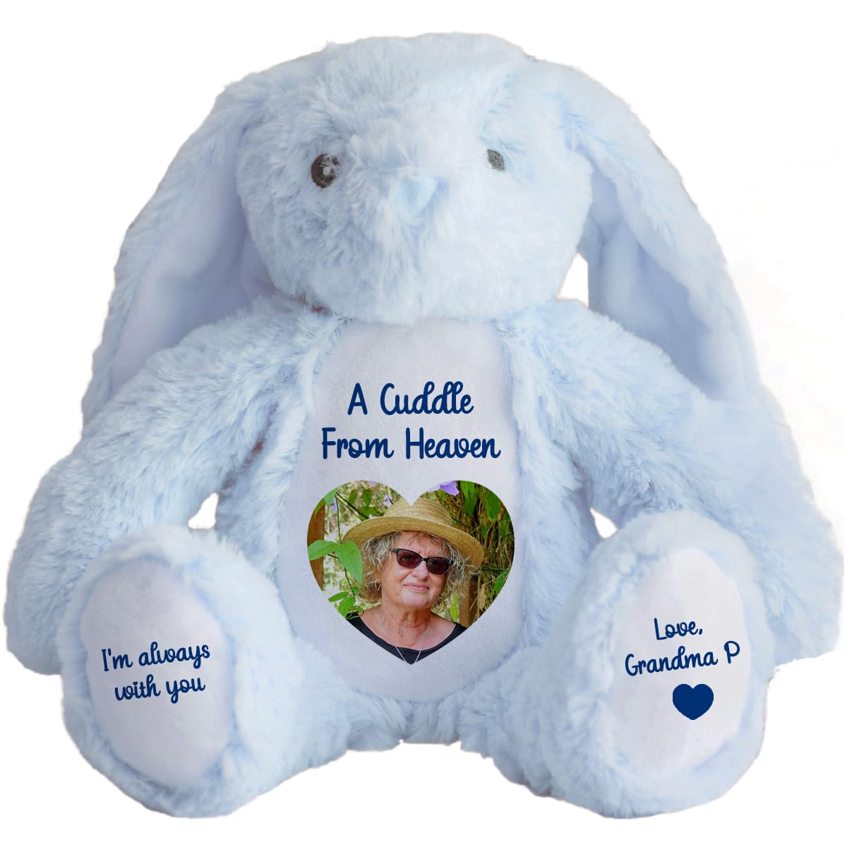 Personalised Memory Teddy Bear with Heart-Shaped Photo – “A Cuddle From Heaven” Keepsake Gift – 28 Bear Styles – Add Your Text & Choose Colour – Custom Memorial Bear (White Angel Teddy)