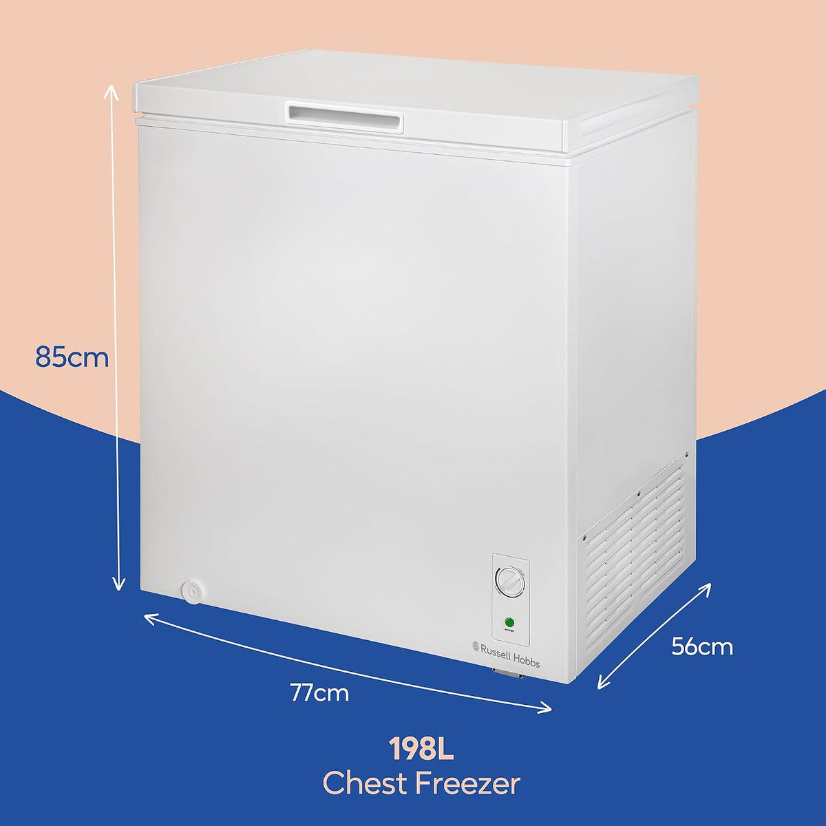 Russell Hobbs White Chest Freezer 143L Freestanding, Adjustable Thermostat, Chill or Freeze Function, 4 Star Freezer Rating & Suitable for Outbuildings & Garages RH142CF0E1W