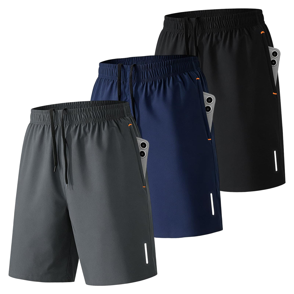SHAGGA 3 Pack Gym Shorts Men Lightweight Quick Dry Sports Short Inseam 7 with Zipper Pockets for Running Fitness Joggers