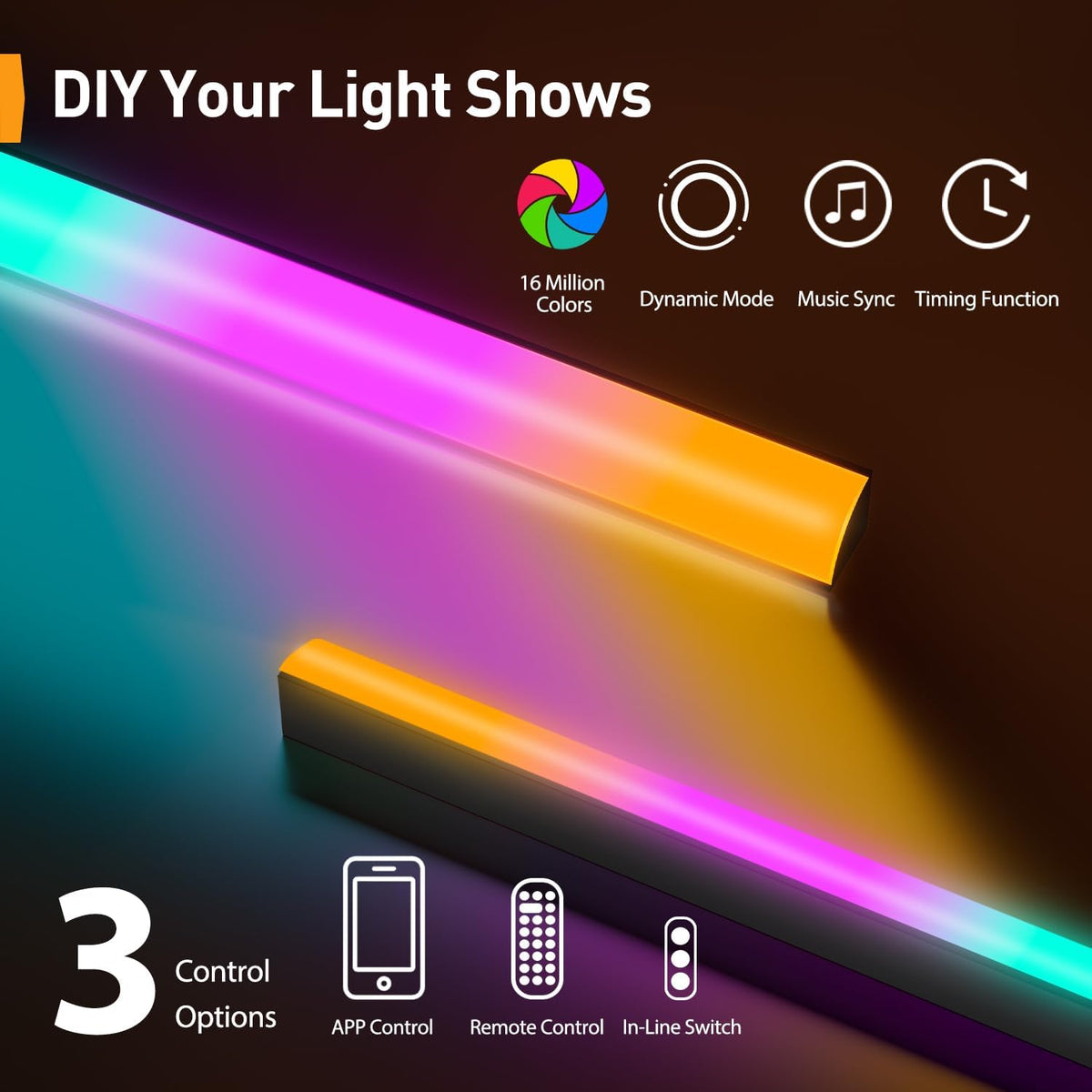 PERLEGEAR Universal TV Stand with LED Lights for 24-60 inch TVs up to 45kg