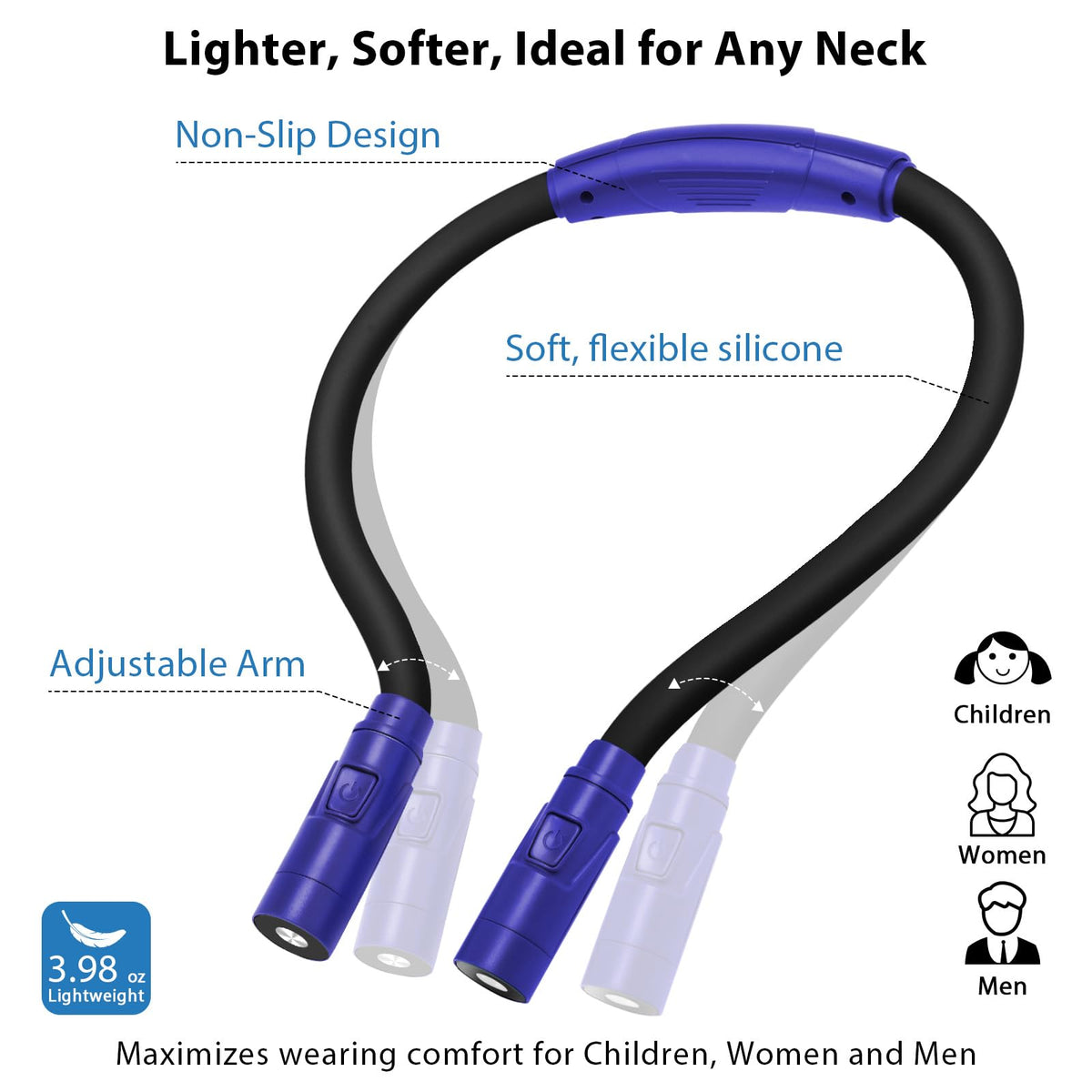 LUXJET Rechargeable Neck Book Light Night Lamp for Reading (Dark Blue)