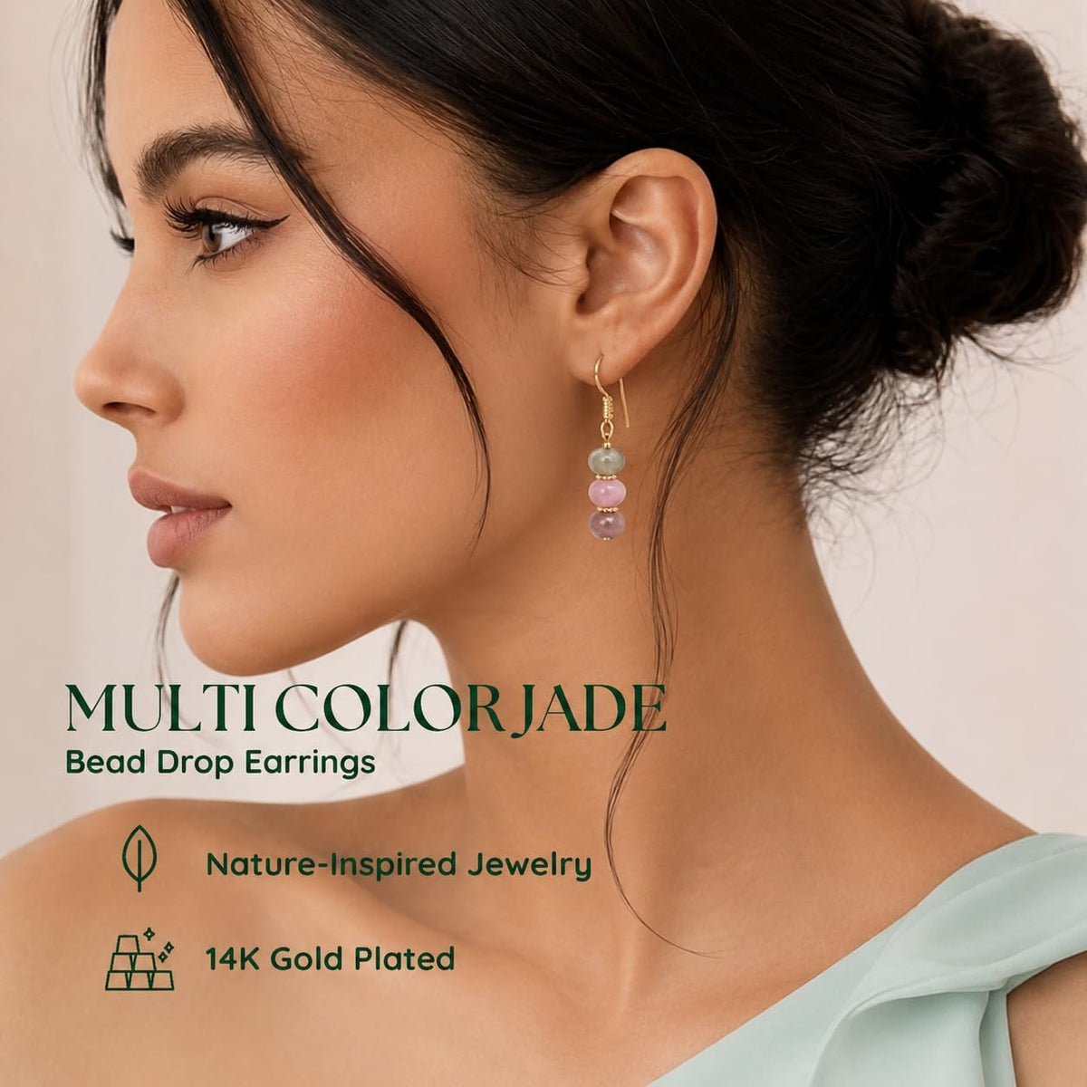 Gempires Natural Gemstone Rondelle Bead Earrings for Women | 8mm Beaded Drop Dangle Earrings | Gold Plated Hypoallergenic Hook Jewelry | Handmade Lightweight Crystal Earrings