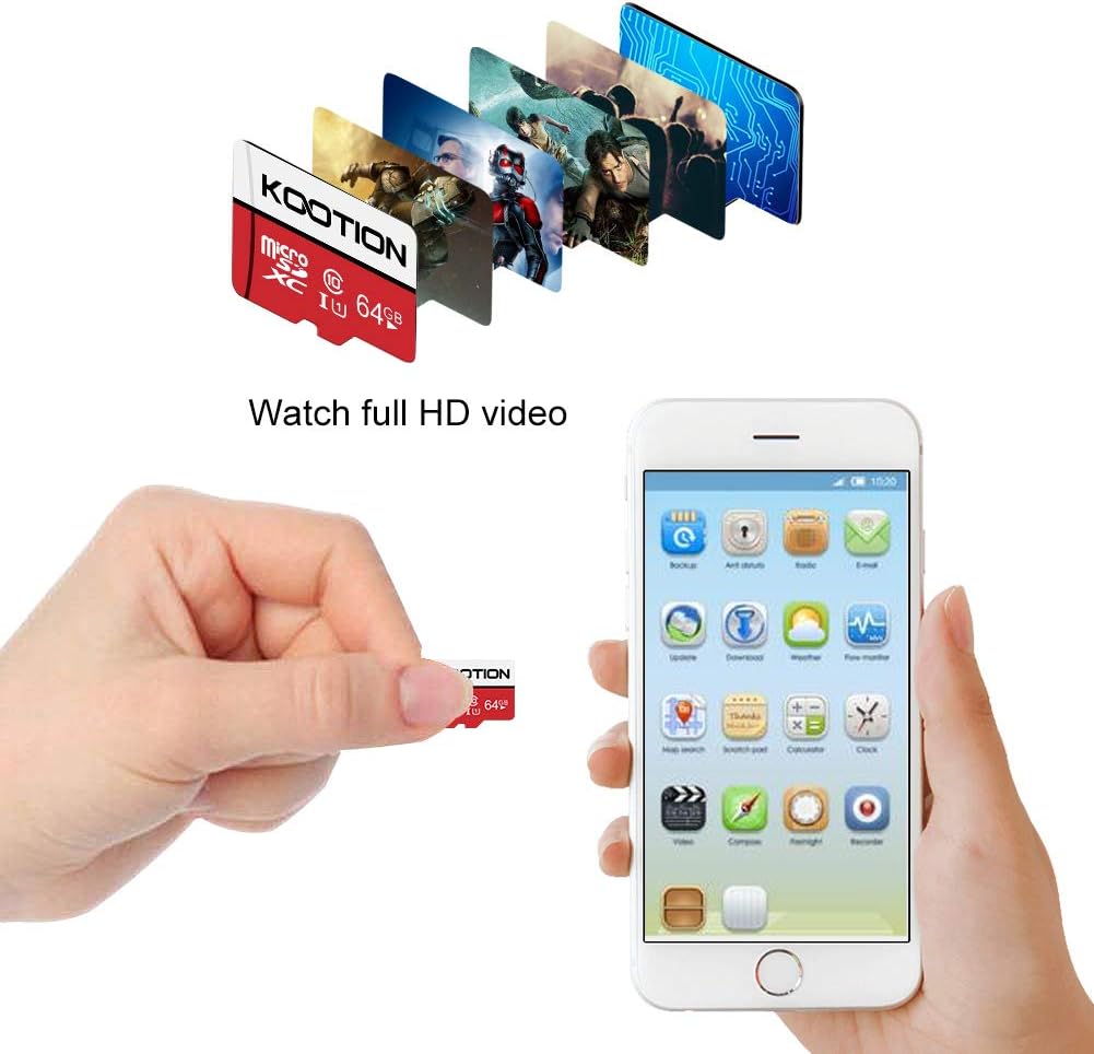 KOOTION 64GB Micro SD Card, UHD Video for GoPro, Action Camera, Drone, Smartphone, R/W up to 80/20MB/s MicroSDXC Memory Card UHS-I U1 Class 10