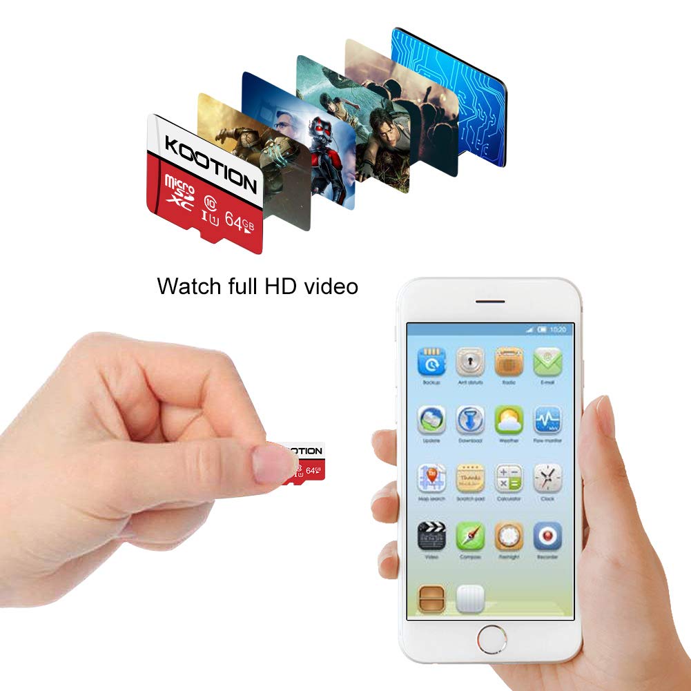 KOOTION 64GB Micro SD Card, UHD Video for GoPro, Action Camera, Drone, Smartphone, R/W up to 80/20MB/s MicroSDXC Memory Card UHS-I U1 Class 10