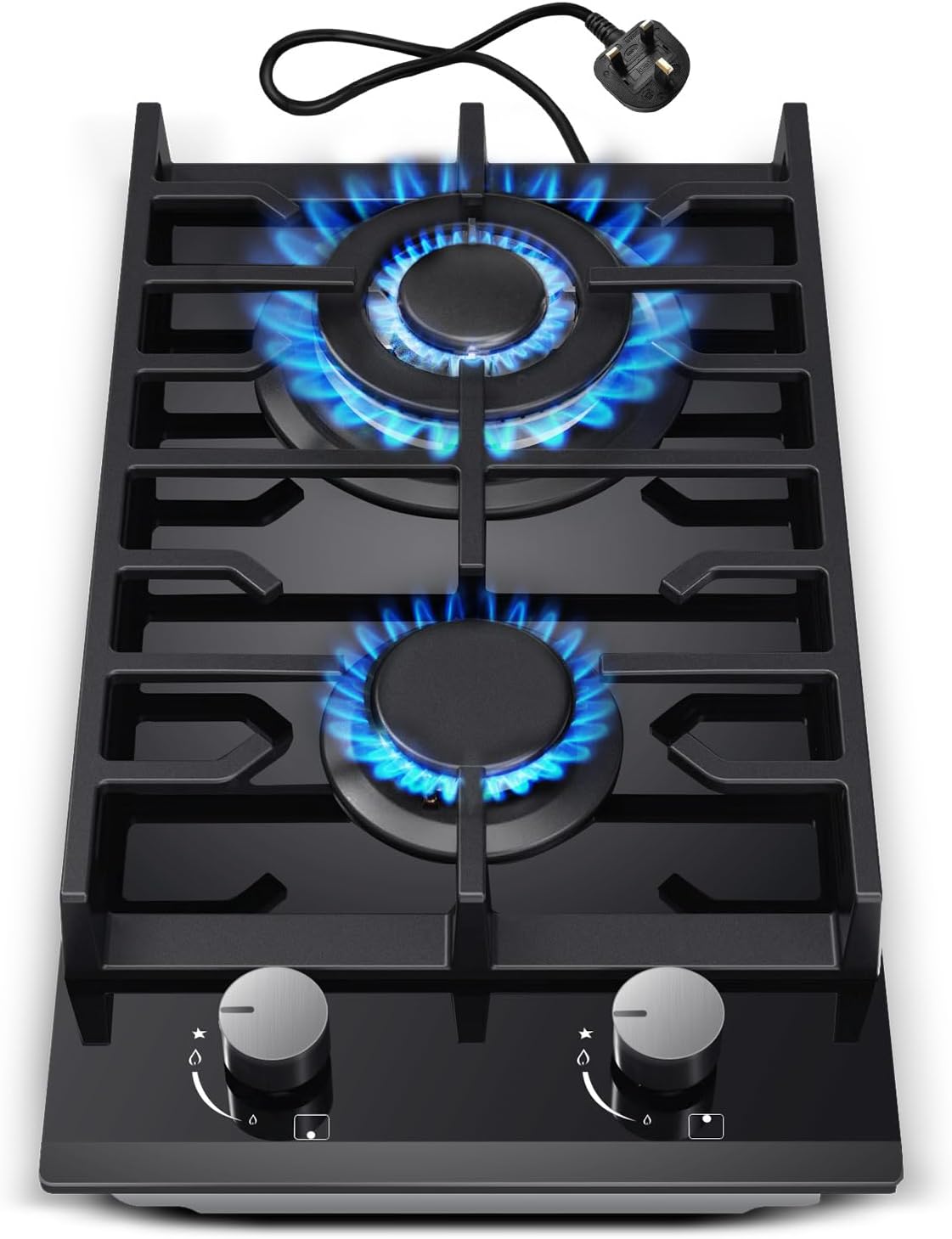 TopStrong Gas Hob 4 Burners, 60cm Black Glass Built-in Cooktop with 8060W Wok Burner & Thermocouple Protection, Natural Gas & LPG Compatible