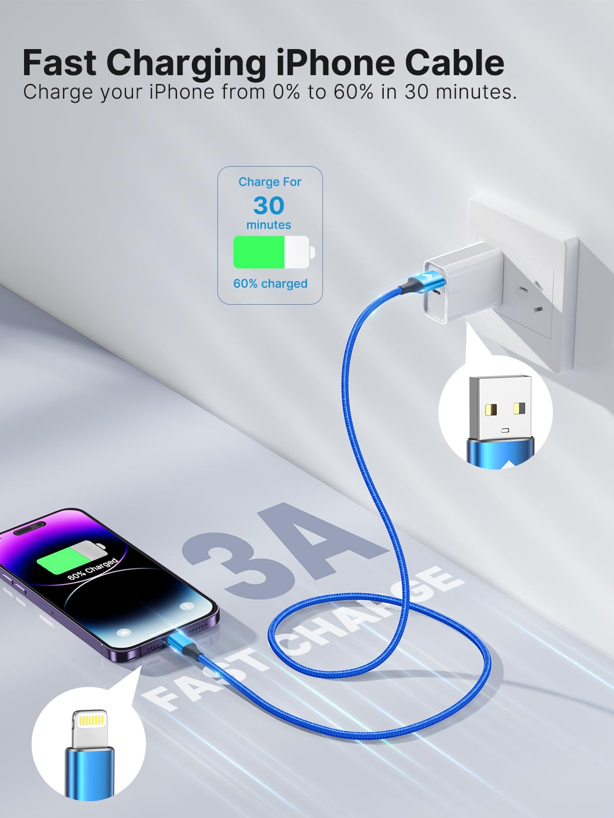 Aioneus iPhone Charger Cable 2M MFi Certified Lightning Cable Fast Charging