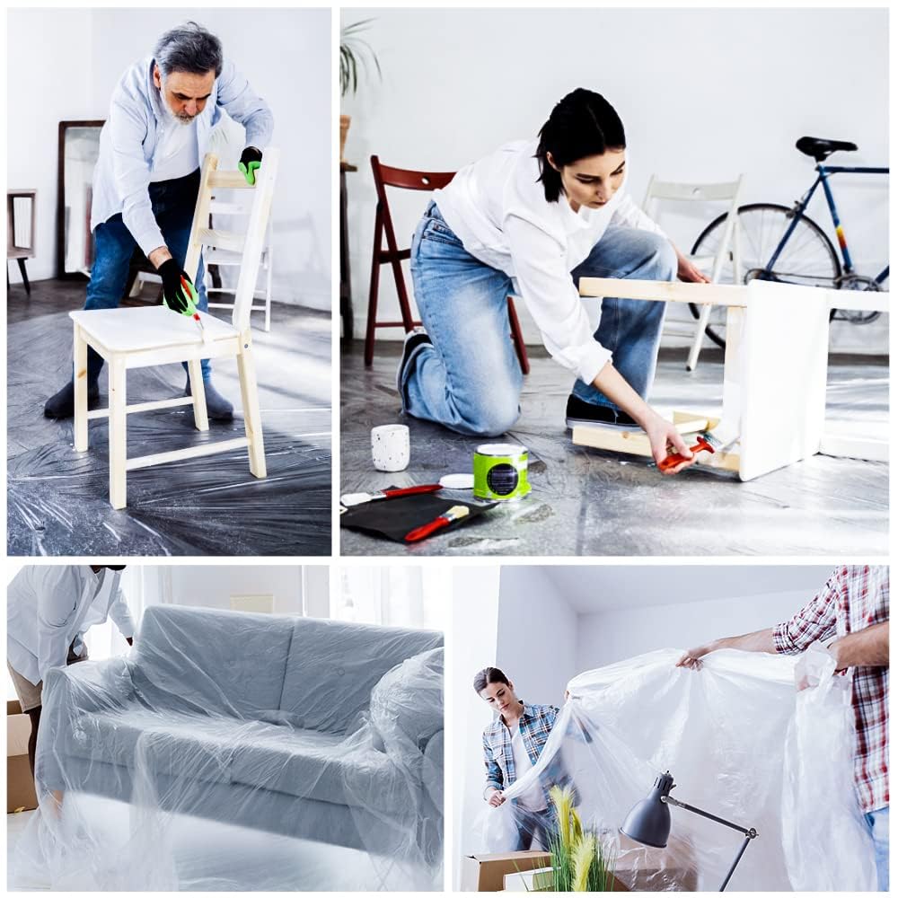 ARVO 6 Pack Extra Large Plastic Dust Sheets for Decorating - 3.6m x 2.75m (12ft x 9ft), Waterproof Polythene for Painting, Furniture, Floor Protection, Packaging May Vary