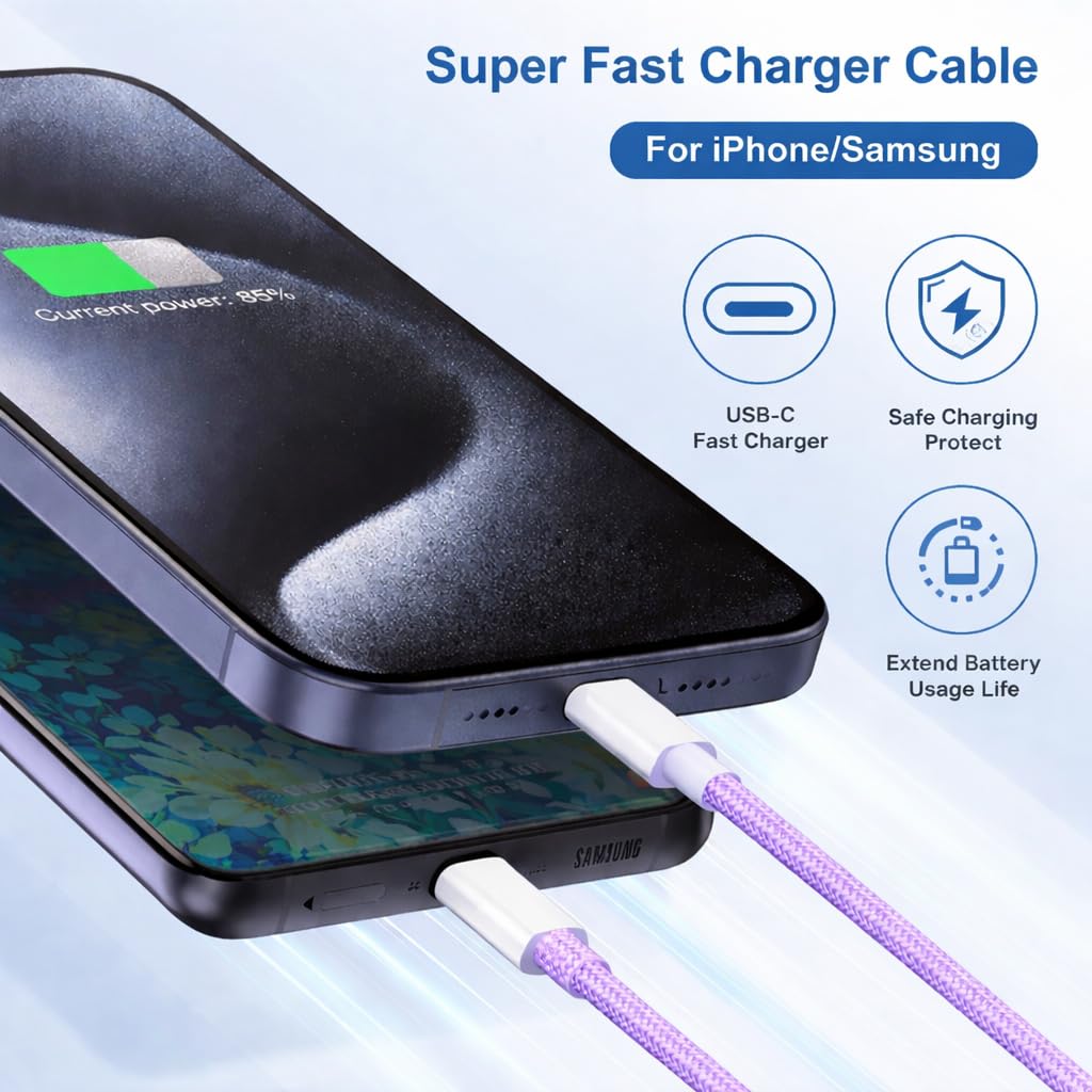 2 Pack 60W USB-C to C Fast Charging Charger Cable For iPhone 18 Pro Max 17e