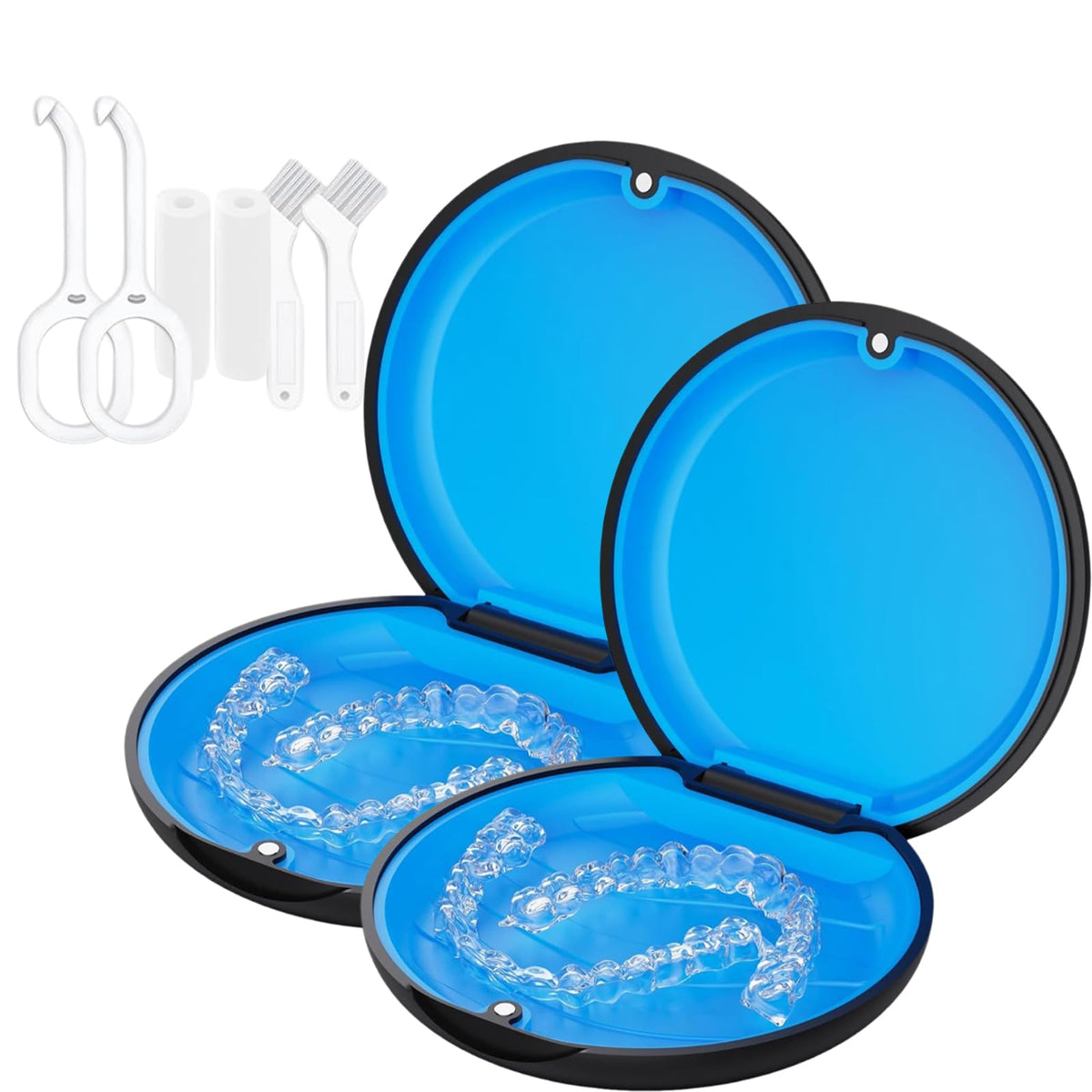 Retainer Case, Slim Aligner Cases for Invisalign, Mouthguard Case with Removal Tools& Aligners Chewies& Brush, Removable Inner Tray Silicone for Easy Cleaning (Pink)