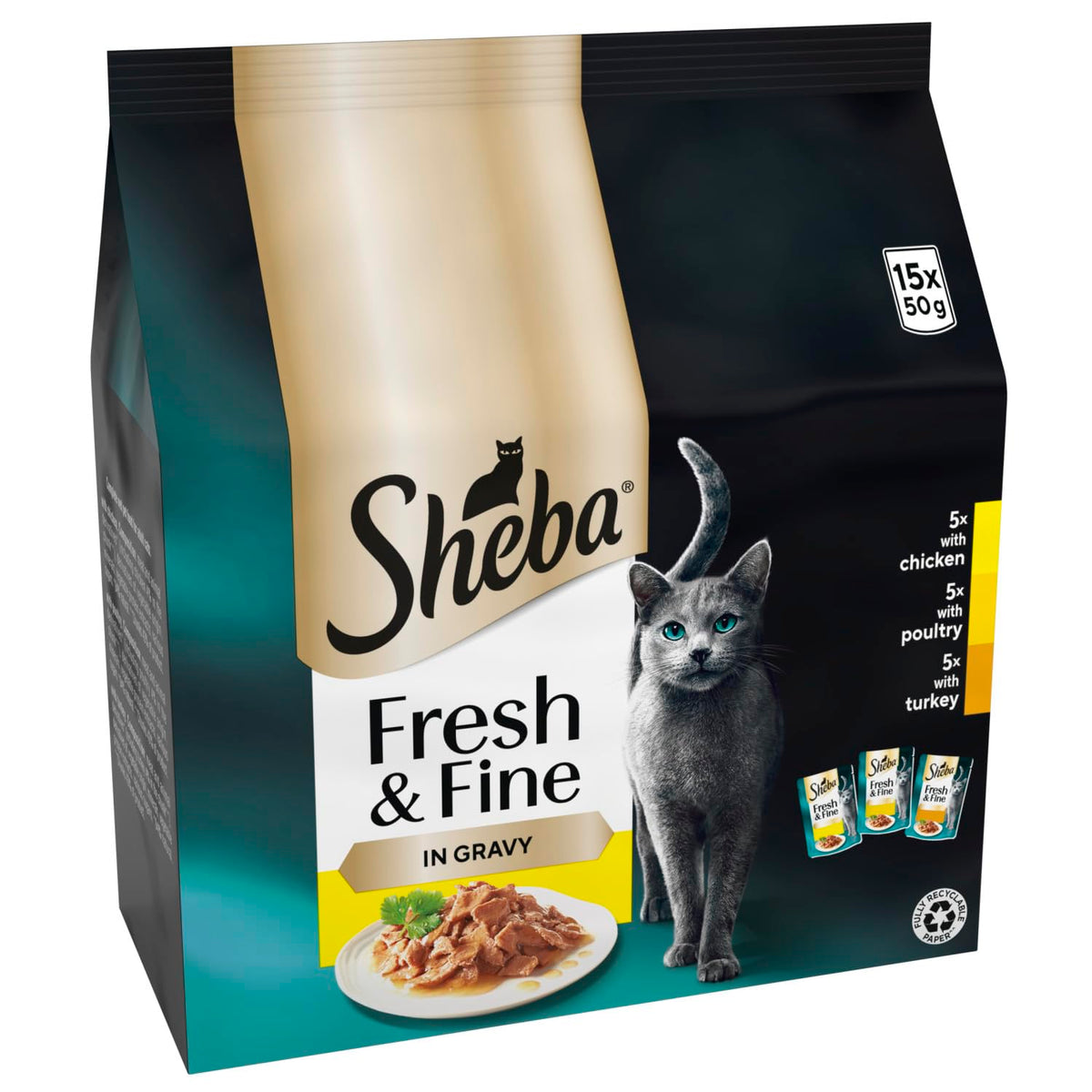 Sheba Cat Wet Food - Fresh and Fine - Cat Pouches Poultry in Gravy - 50 x 50 g Pack