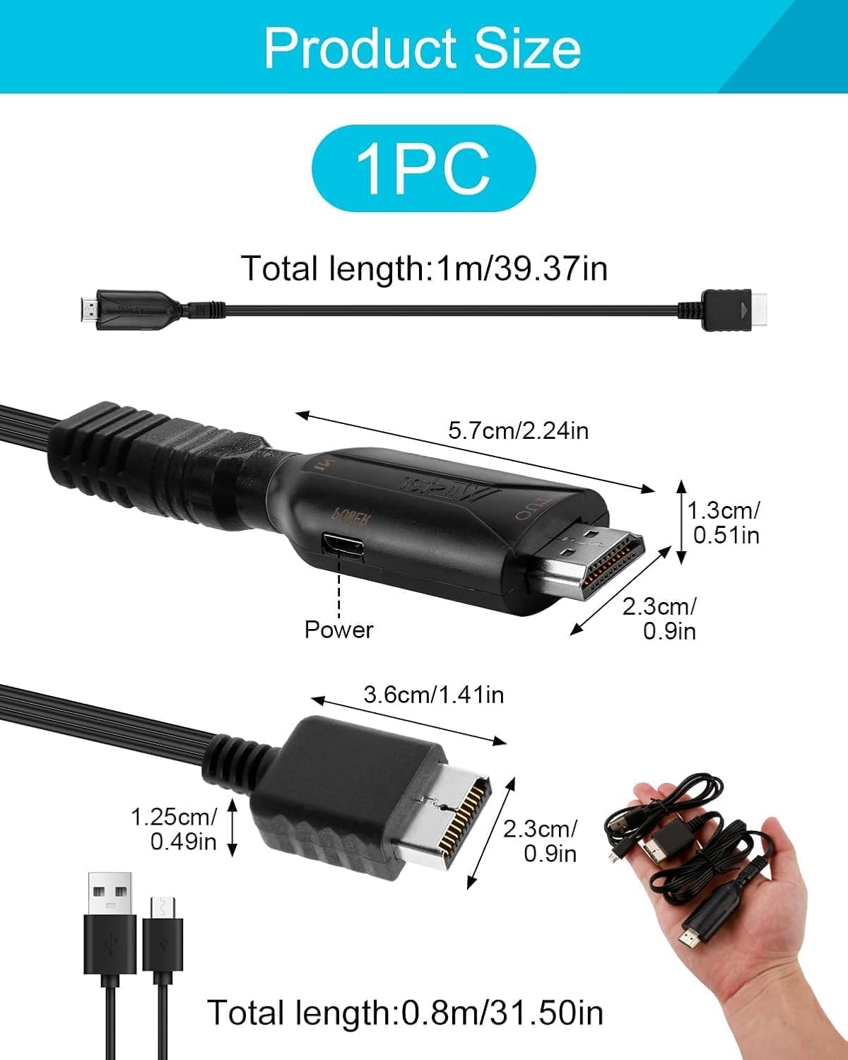PS1/PS2 to HDMI Adapter HD Cable for Game Consoles Projector Monitor TV