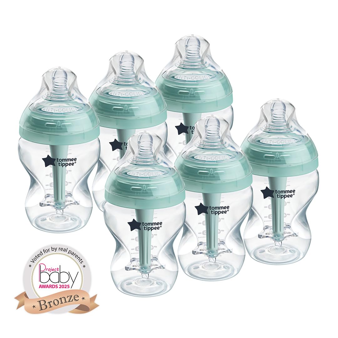 Tommee Tippee Advanced Anti-Colic Baby Bottles for 0m+, Pack of 3 260ml Baby Bottles, with Slow Flow Breast-Like Teat for a Natural Latch, Self-Sterilising and BPA Free, Baby Feeding Essentials