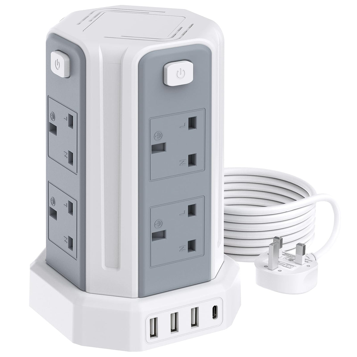 Tower Extension Lead 3M, 8 AC Outlets and 4 USB Ports Extension Tower