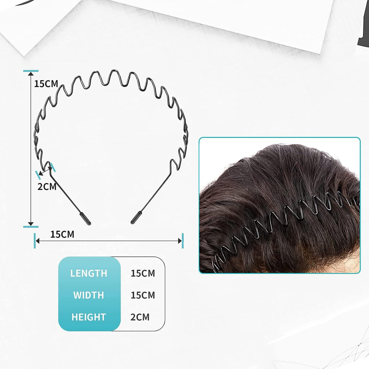 3PCS Metal Hair Bands for Men Non-Slip Black