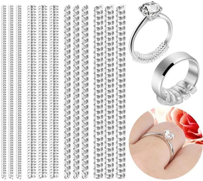 12 pack Ring Adjuster for Loose Rings Ring Snuggies, Clips Invisible Ring Size Adjuster Silicone Guards,Spacer,Holder Rings Tightener for Women and Men Ring Resizer Transparent Ring Sizer Uk