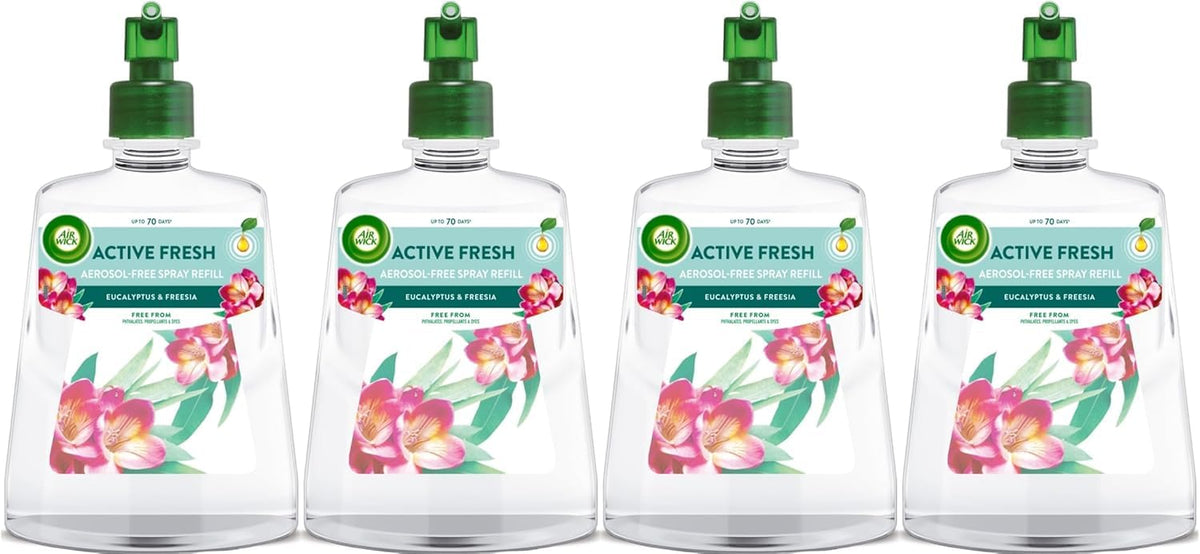 Airwick Active Fresh Refills Bundle 228ml 4 Pack - Linen & White Orchid (2 Units) - Cherry Blossom & Raspberry (2 Units)