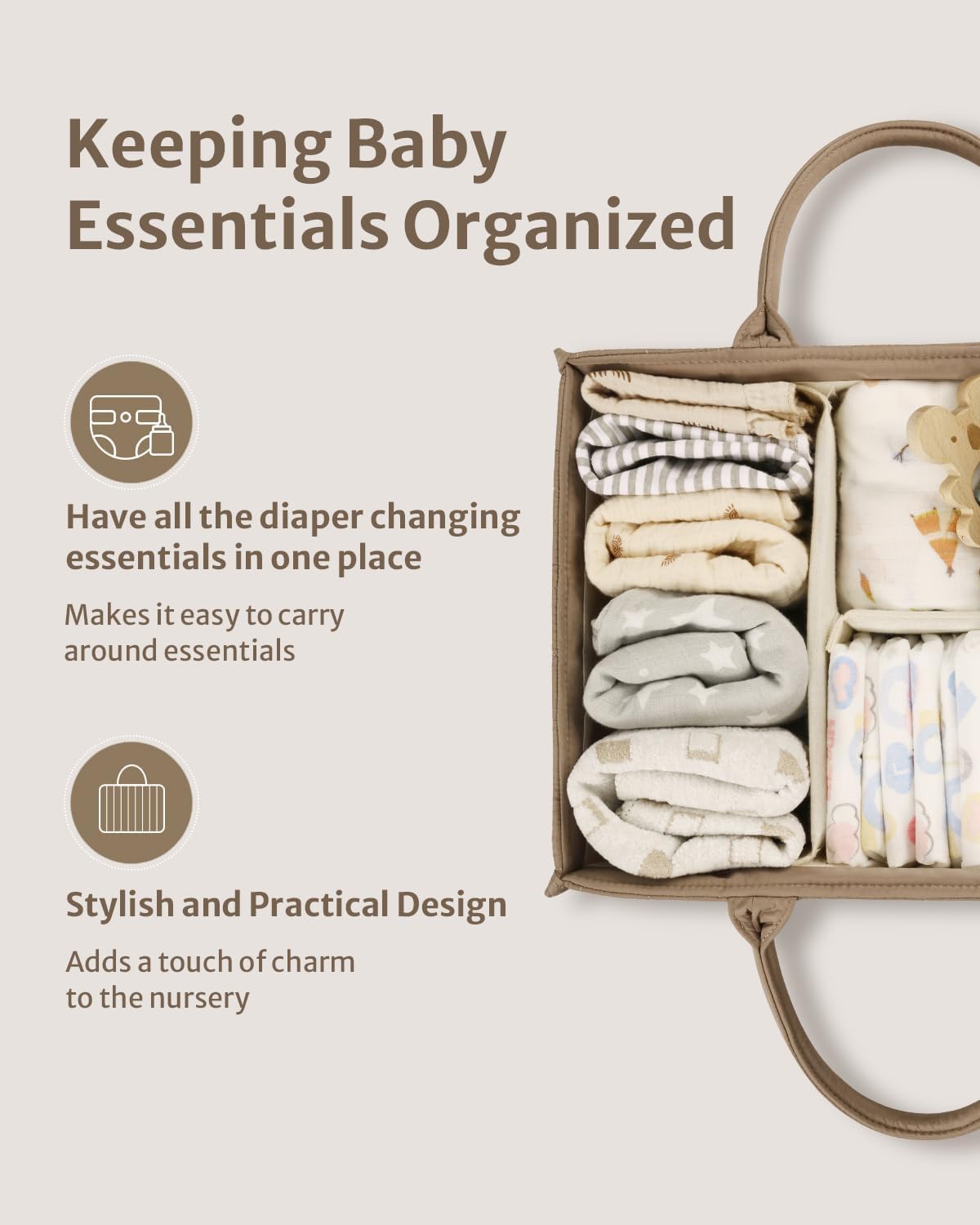 Blissful Diary Nappy Caddy Organiser, Baby Diaper Caddy for Nappy Station, Stylish Storage Basket for Newborn Essentials, Baby Shower Gifts for Girl or Boy, Woodland Cream