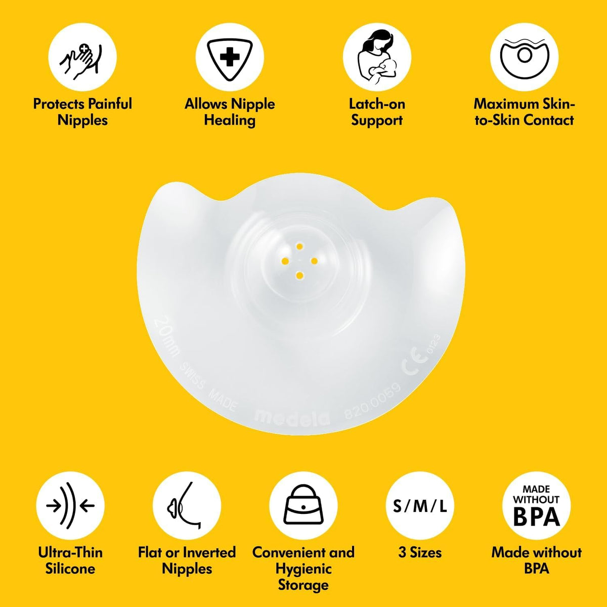 Medela Silicone Contact Nipple Shields, Soft Ultra-Thin Design, Made Without BPA, 1 Pack of 2 Shields (16 mm) and Case