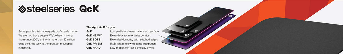 SteelSeries QcK Edge Cloth Gaming Mouse Pad - Never-fray Stitched Edges - Optimized For Gaming Sensors - Size L (450 x 400 x 2mm) - Black