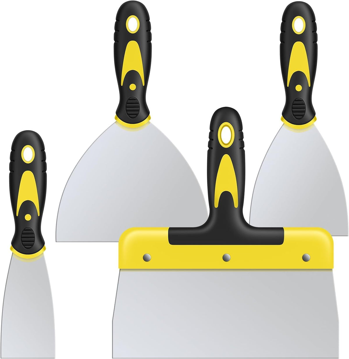 suokoun Wallpaper Scraper Set, 7 Pieces Stainless Steel Drywall Hand Tool Kit Includes Taping Putty Tool and 12" Mud Pan with Soft Grip Handle for Drywall Work
