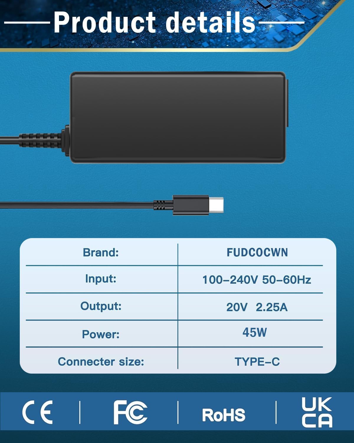 45W 19.5V 2.31A Laptop Charger Compatible with HP Stream 11 13 14 Pavilion 11 13 15(4.5mm x 3mm)