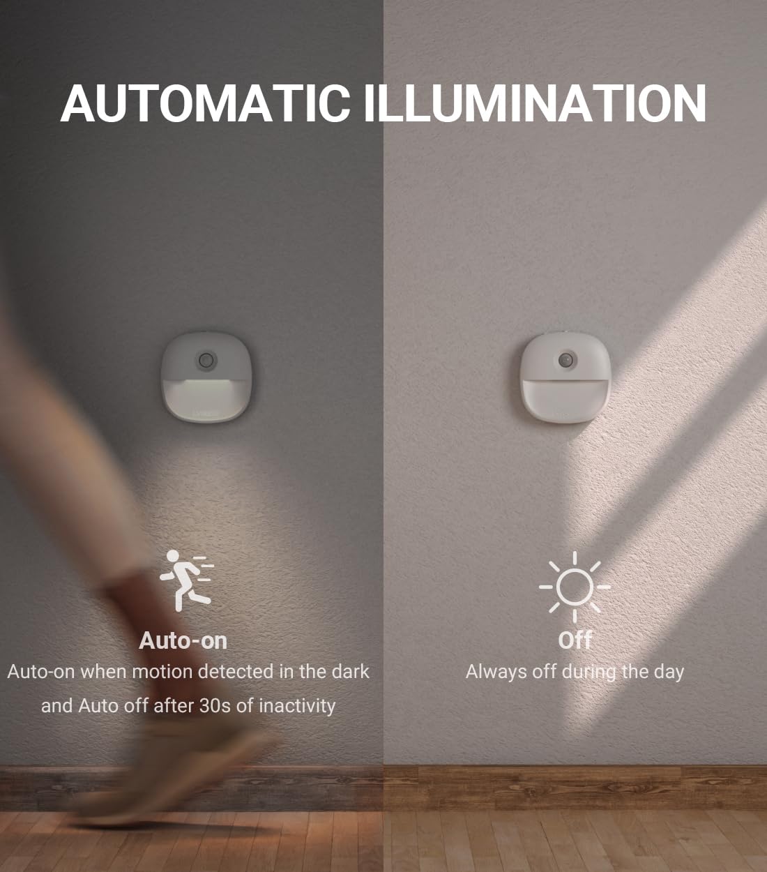 Lyridz Motion Sensor Night Lights (3 Pack), USB Rechargeable Night Light, Motion Sensor Lights Indoor ON/Off/AUTO Modes with Removable Magnetic Stick on Cupboard, Stair, Hallway, Bedroom (Warm White)