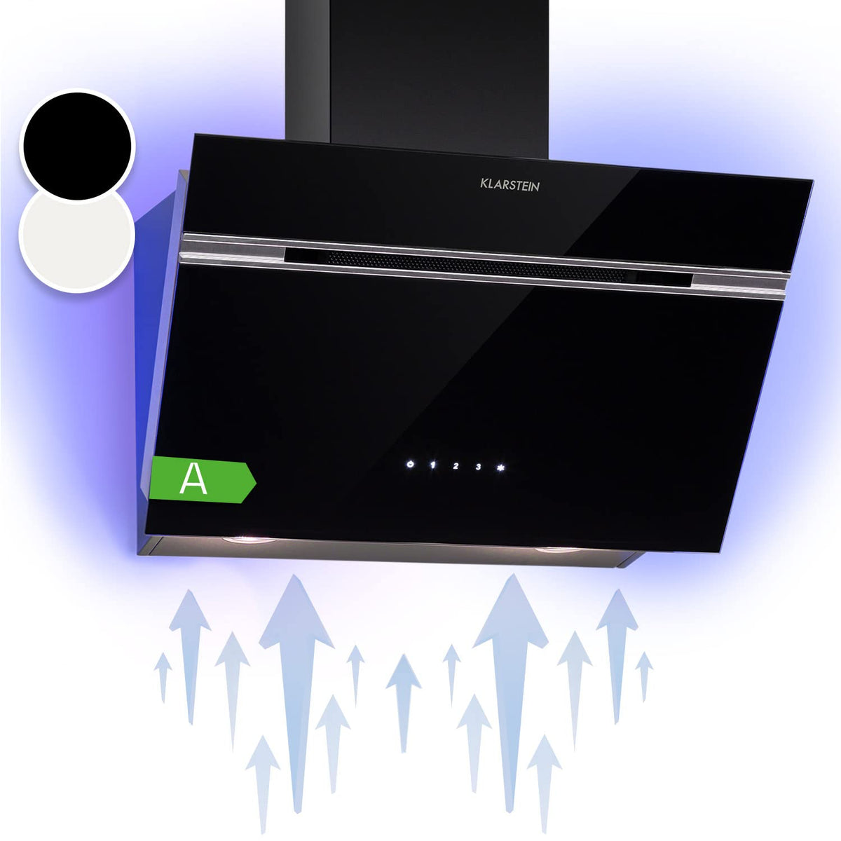 Klarstein Alina 90 Angled Cooker Hood - 615m³/h Air Flow, Touch Panel, LED Backlighting, Quiet 63dB, Energy Class A, 90cm Extractor Hood, Black