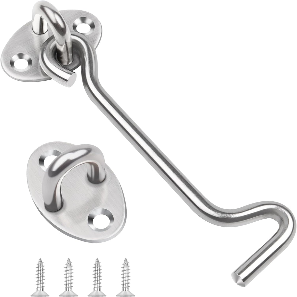 4 Inch Hook and Eye Latch, 1Pcs Stainless Steel Silver Gate Hook