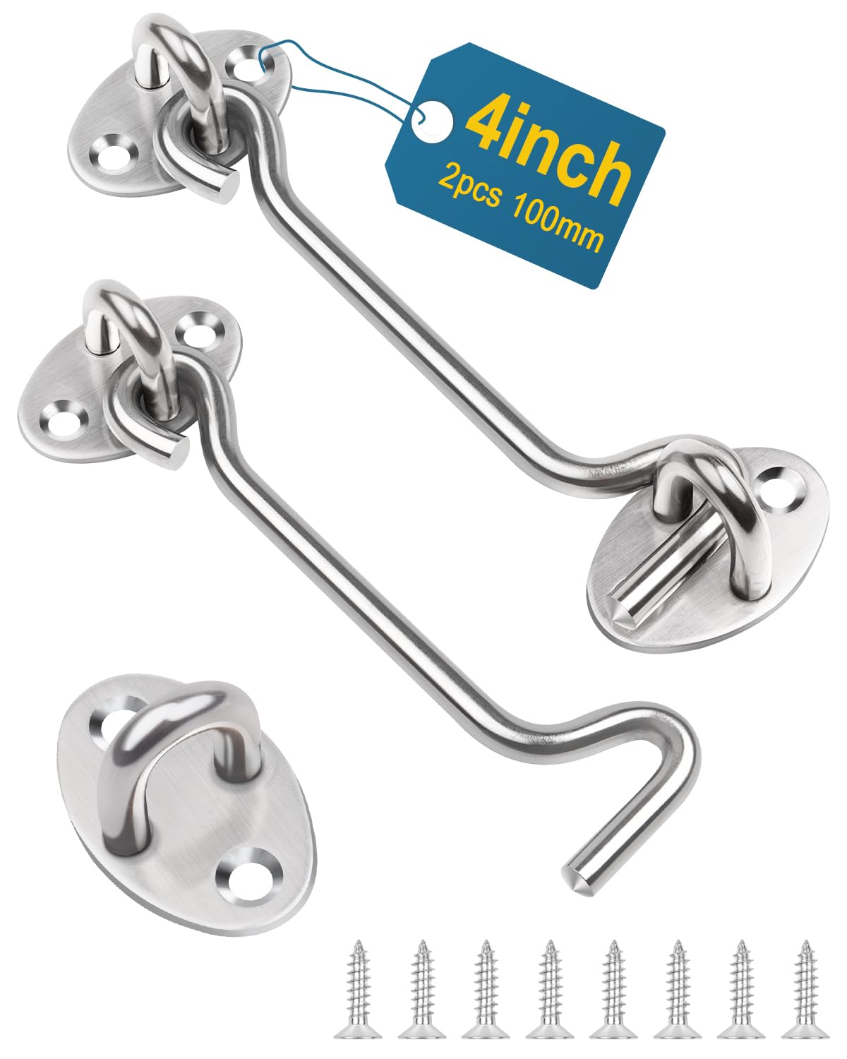4 Inch Hook and Eye Latch, 1Pcs Stainless Steel Silver Gate Hook