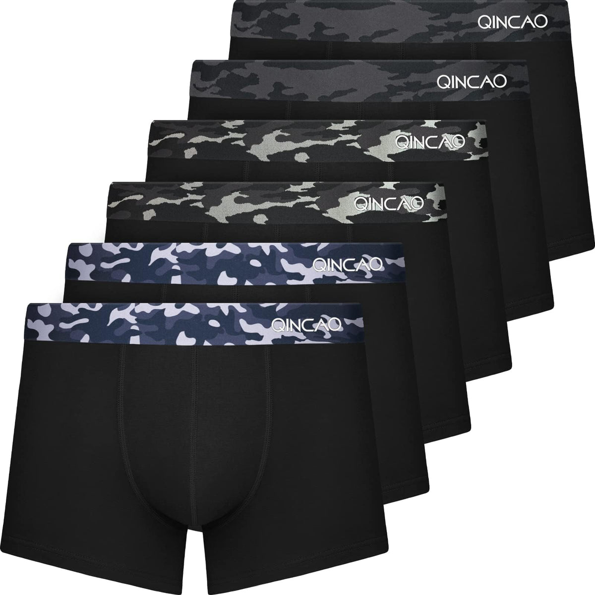 QINCAO Mens Boxers Briefs 6 Pack Combed Cotton Tagless Soft & Slim Fit