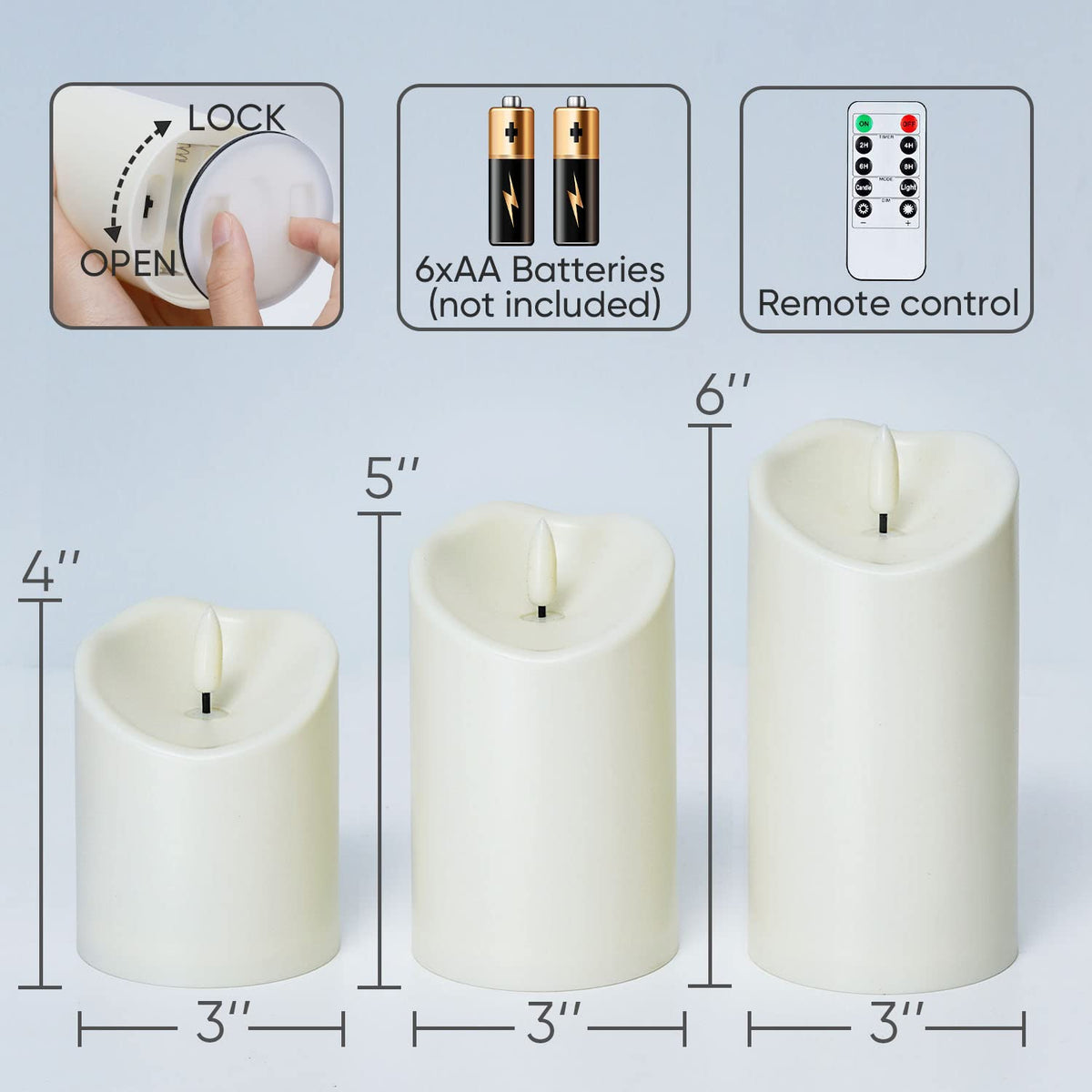 Homemory Outdoor Waterproof Flameless Candles, Dark Ivory, Set of 2, D 3"