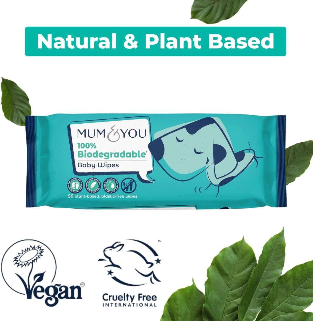 Mum & You Baby Wipes - Biodegradable Wet Wipes | 99.4% Water | Ideal for Sensitive Newborn Skin | 336 Newborn Wipes Bulk, Bum Wipes, Wet Tissue, Plastic free Wet wipes, (56 wipes x 6 packs)