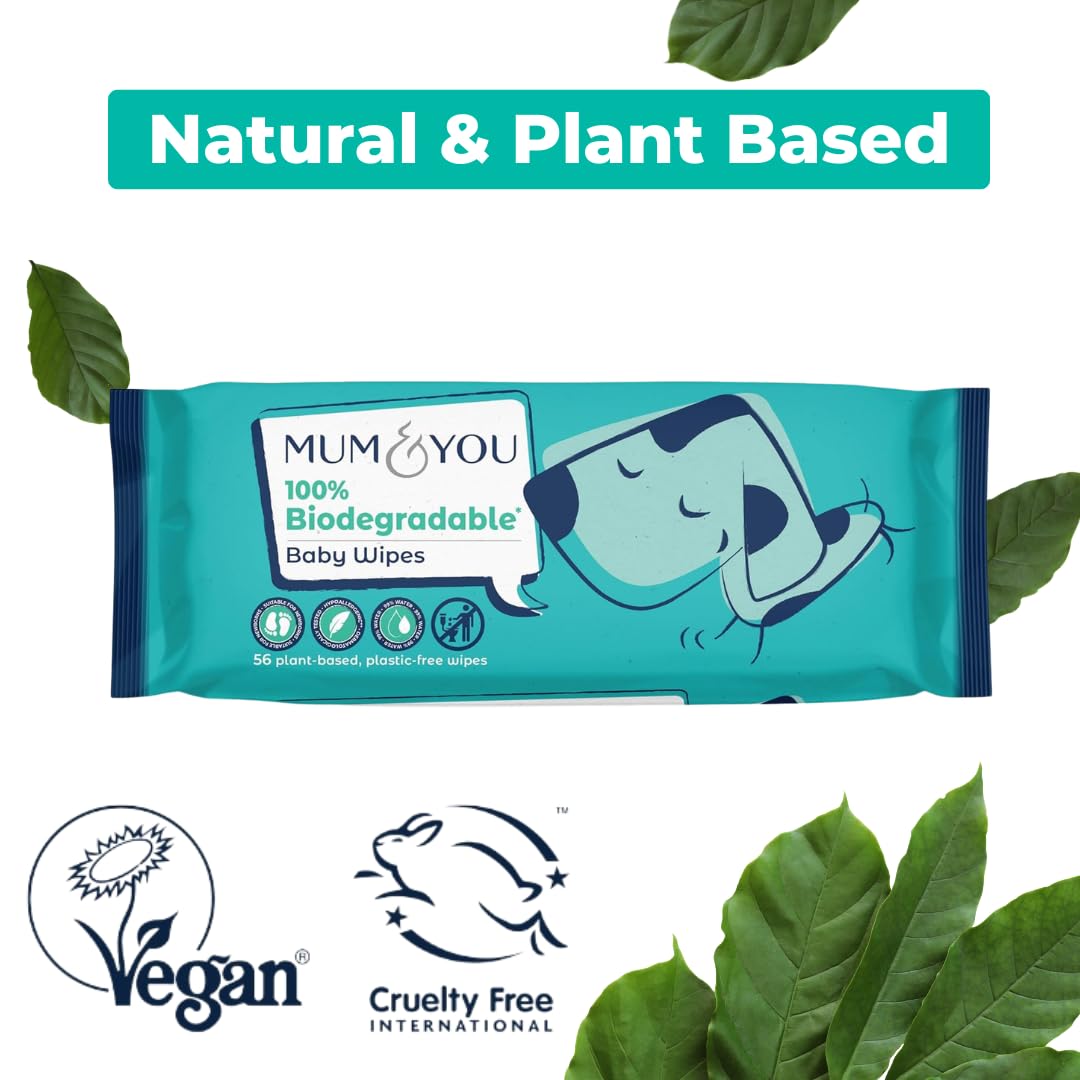 Mum & You Baby Wipes - Biodegradable Wet Wipes | 99.4% Water | Ideal for Sensitive Newborn Skin | 336 Newborn Wipes Bulk, Bum Wipes, Wet Tissue, Plastic free Wet wipes, (56 wipes x 6 packs)