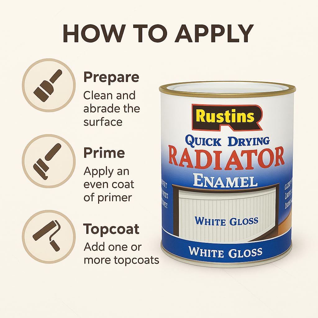 RUSTINS Quick Drying Radiator Enamel Satin - Black 500ml – Durable, Long-Lasting Finish for Radiators That Stands the Test of Time