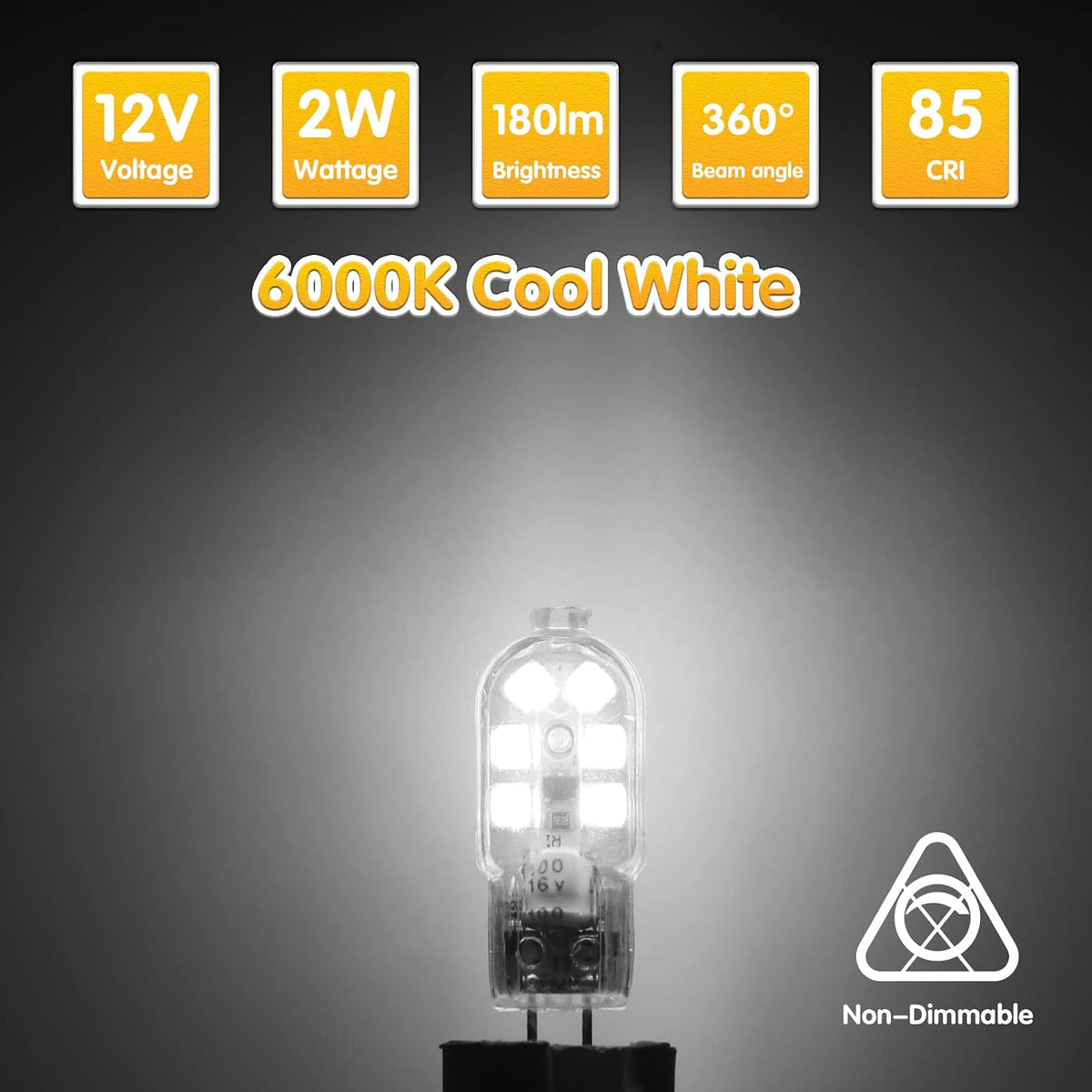 2W G4 LED Bulbs Warm White 3000K, Replacement 20W Halogen Bulb, Non Flicker AC/DC 12V Energy Saving G4 LED Capsule Light Bulbs, Non-Dimmable, 10 Pack