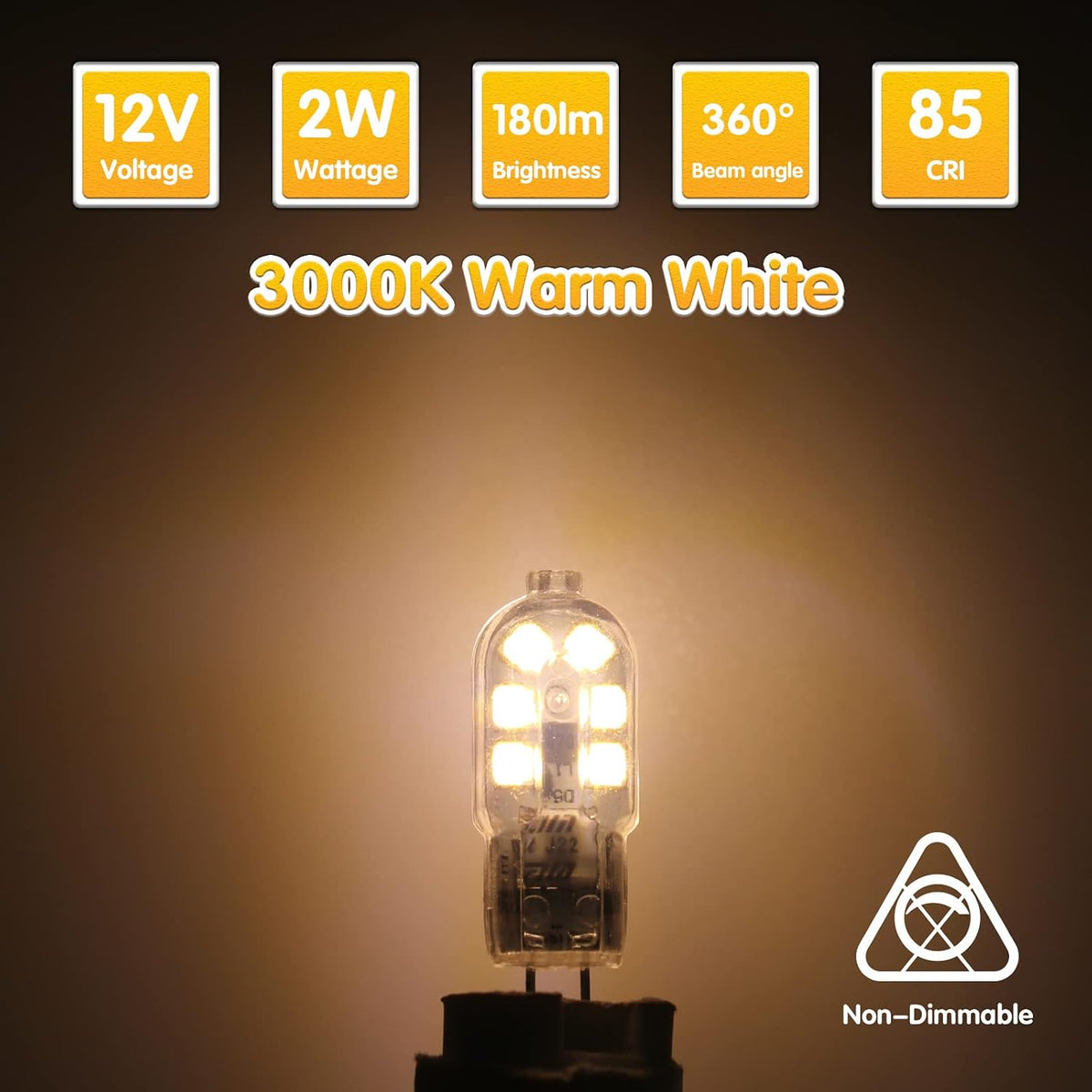 2W G4 LED Bulbs Warm White 3000K, Replacement 20W Halogen Bulb, Non Flicker AC/DC 12V Energy Saving G4 LED Capsule Light Bulbs, Non-Dimmable, 10 Pack